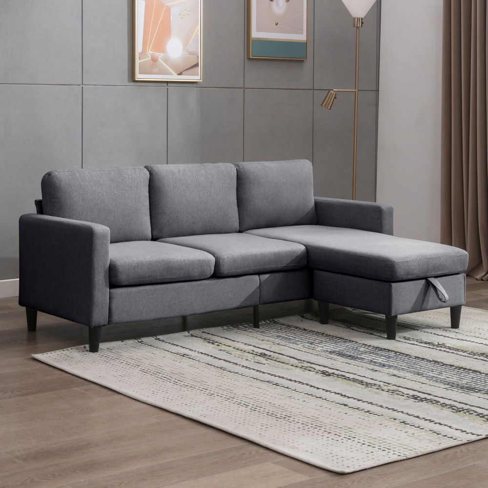 Mjkone Linen Convertible Sectional Sofa with Storage Ottoman