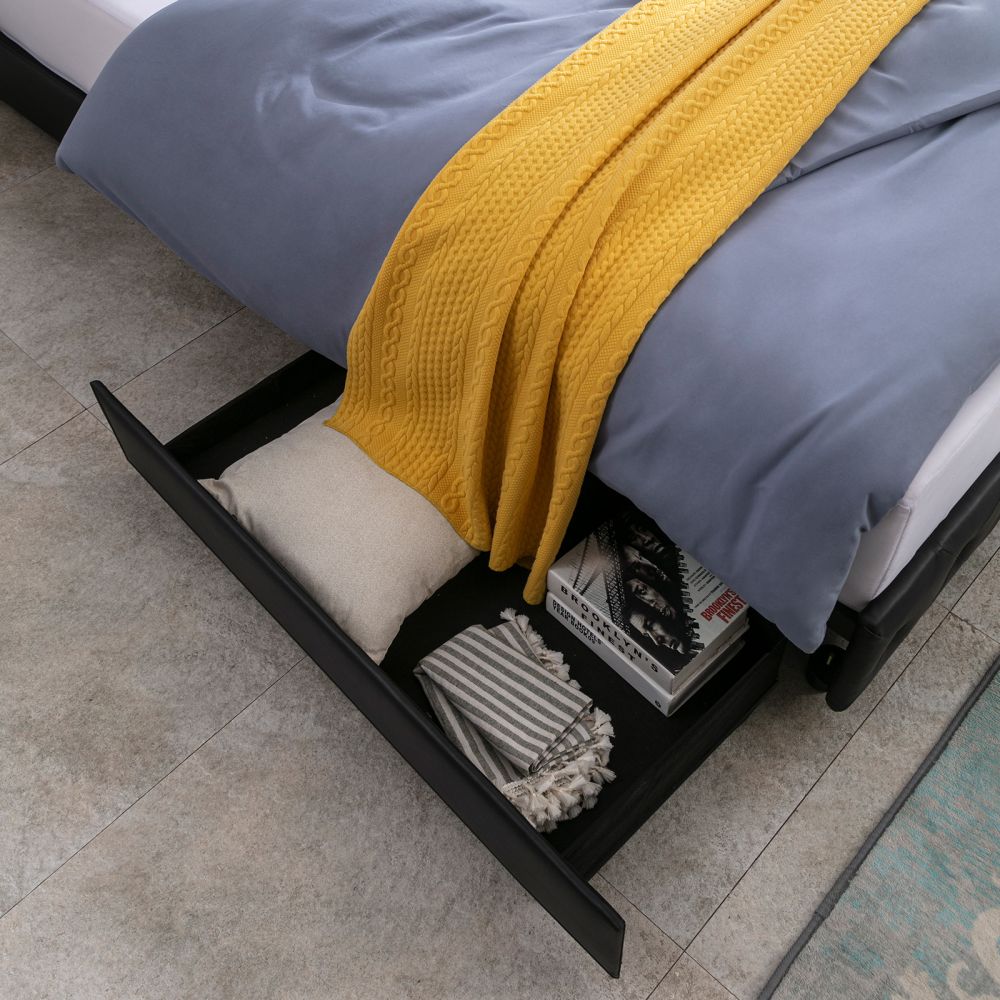 Mjkone Platform Drawer Bed Frame with Adjustable Headboard