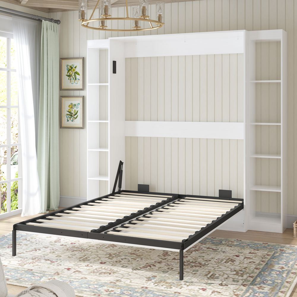 Mjkone Murphy Bed Space Saving Wall Bed with Side Cabinet