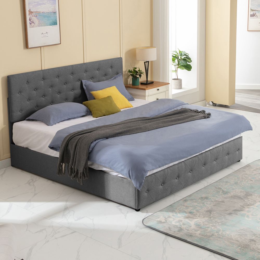 Mjkone Lift Up Storage Bed Frame with Button Tufted Headboard