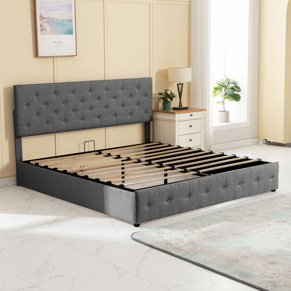 Mjkone Lift Up Storage Bed Frame with Button Tufted Headboard