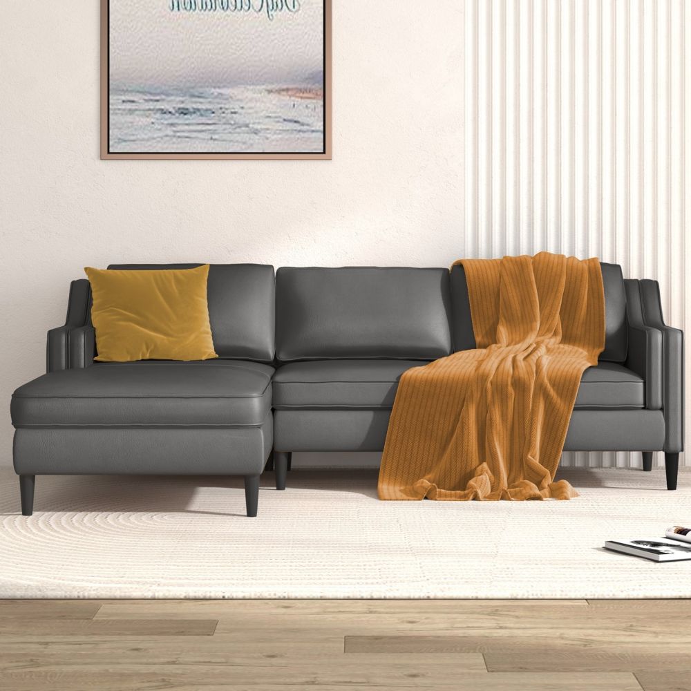 Mjkone Faux Leather Sectional Sofa Upholstered Chaise With Ottoman Truffle Left Facing Style
