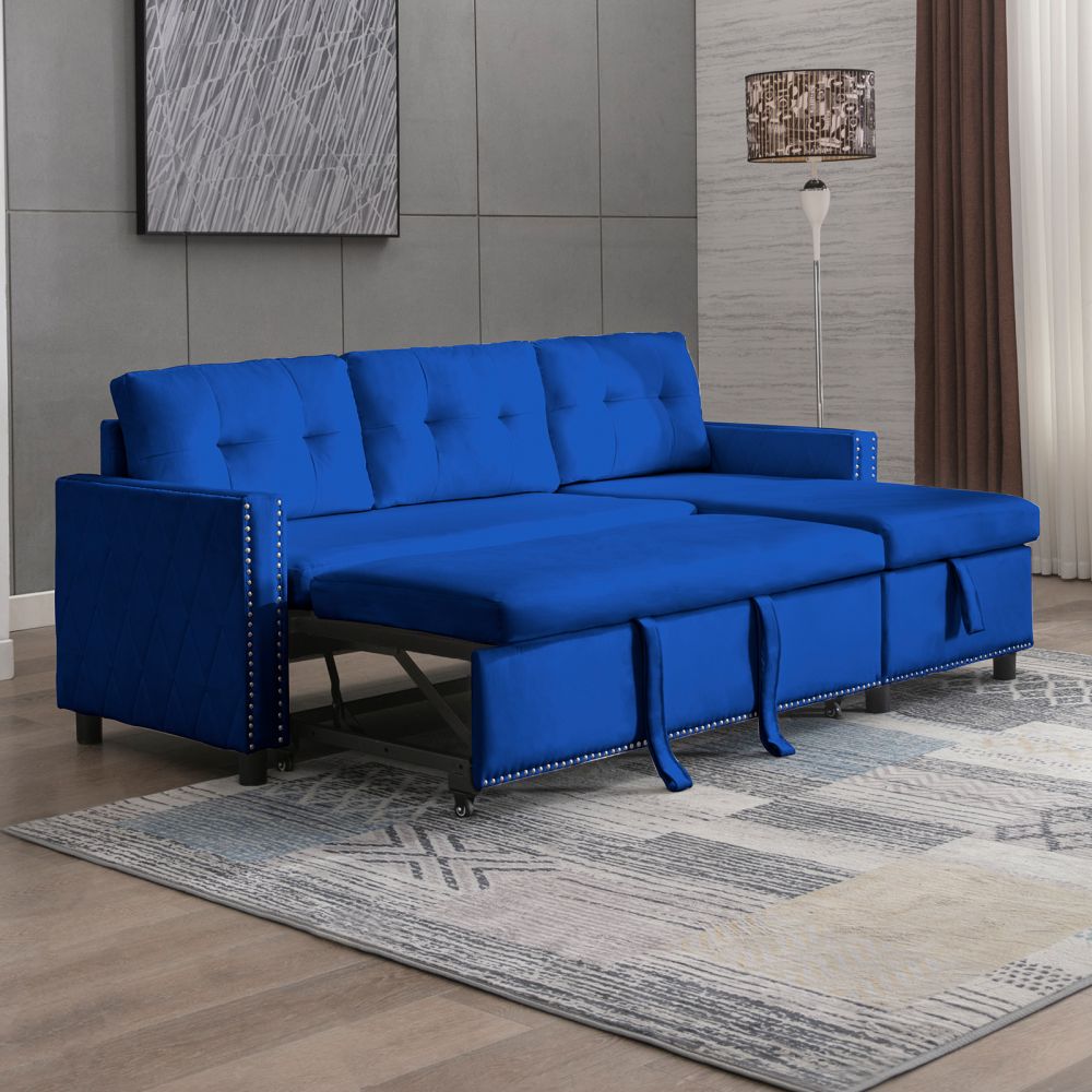 Mjkone 2-Piece Velvet Fabric Pull-Out Sectional Sleeper Sofa Bed