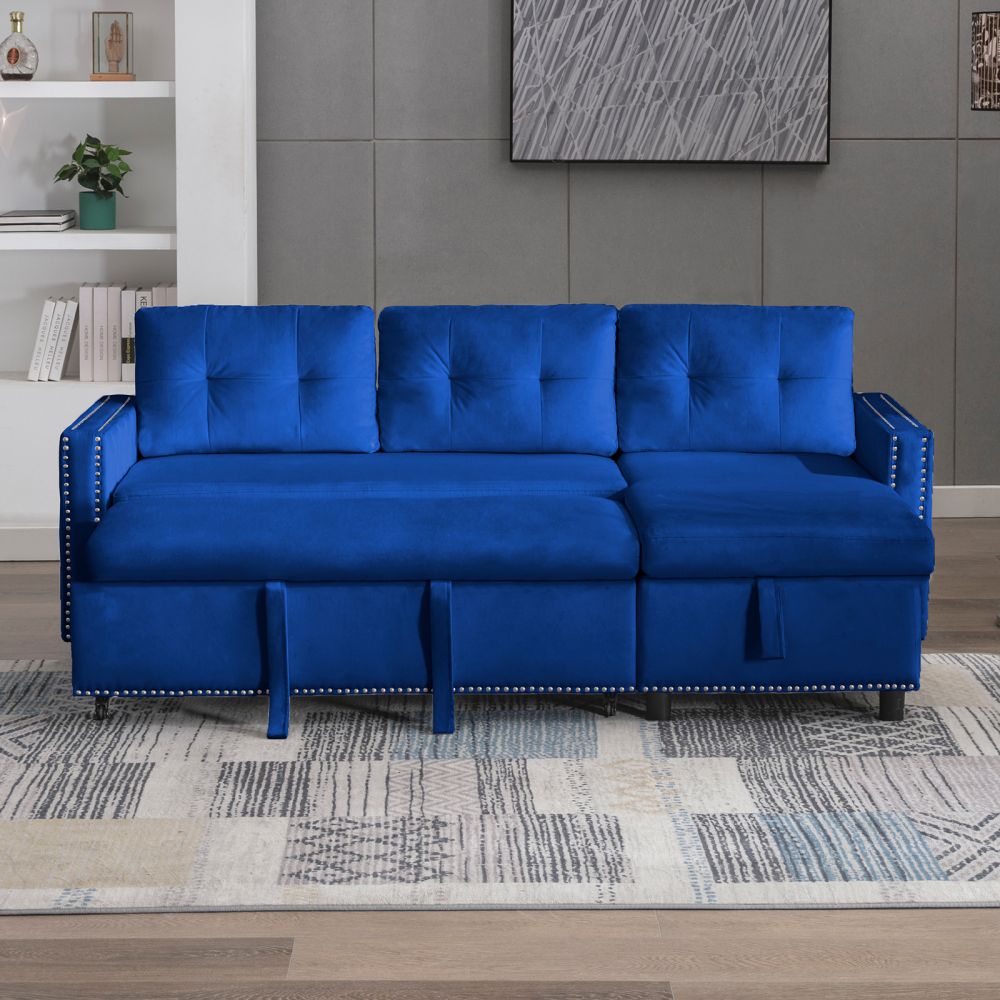 Mjkone 2-Piece Velvet Fabric Pull-Out Sectional Sleeper Sofa Bed