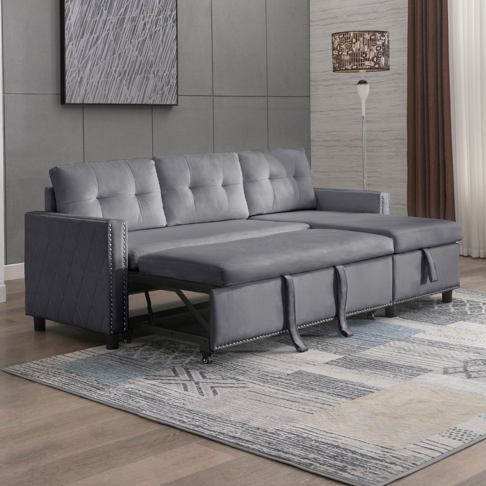 Mjkone 2-Piece Velvet Fabric Pull-Out Sectional Sleeper Sofa Bed