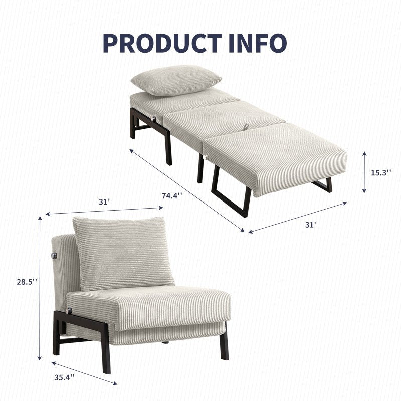 Mjkone 2 in 1 Pull Out Convertible Futon Sofa Chair Bed