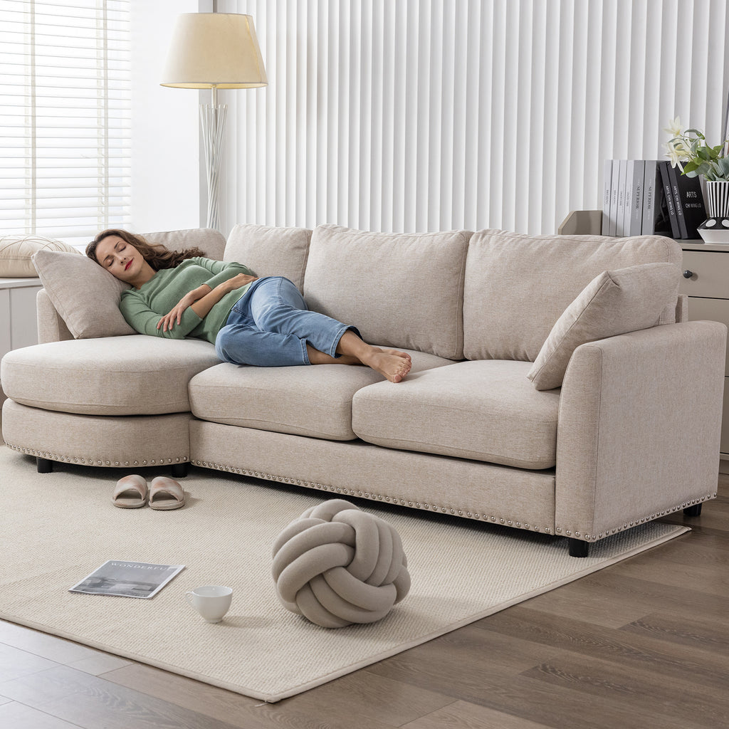 Mjkone 3-Seater Modern Curved Sectional Sofa Couch For Living Room