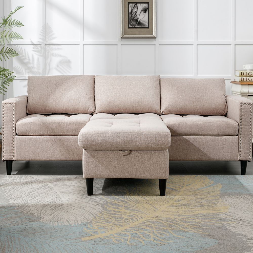 Mjkone 3-Seater Sectional Sofa with Flexible Storage Ottoman