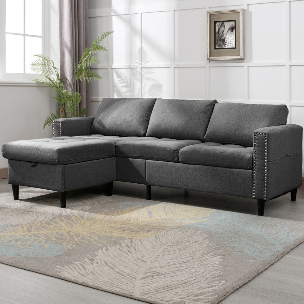 Mjkone 3-Seater Sectional Sofa with Flexible Storage Ottoman