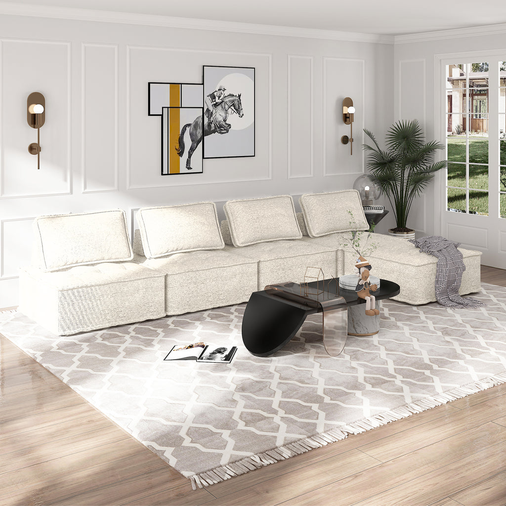 Mjkone 5-Piece Linen Fabric Upholstered Modular Sectional Sofa
