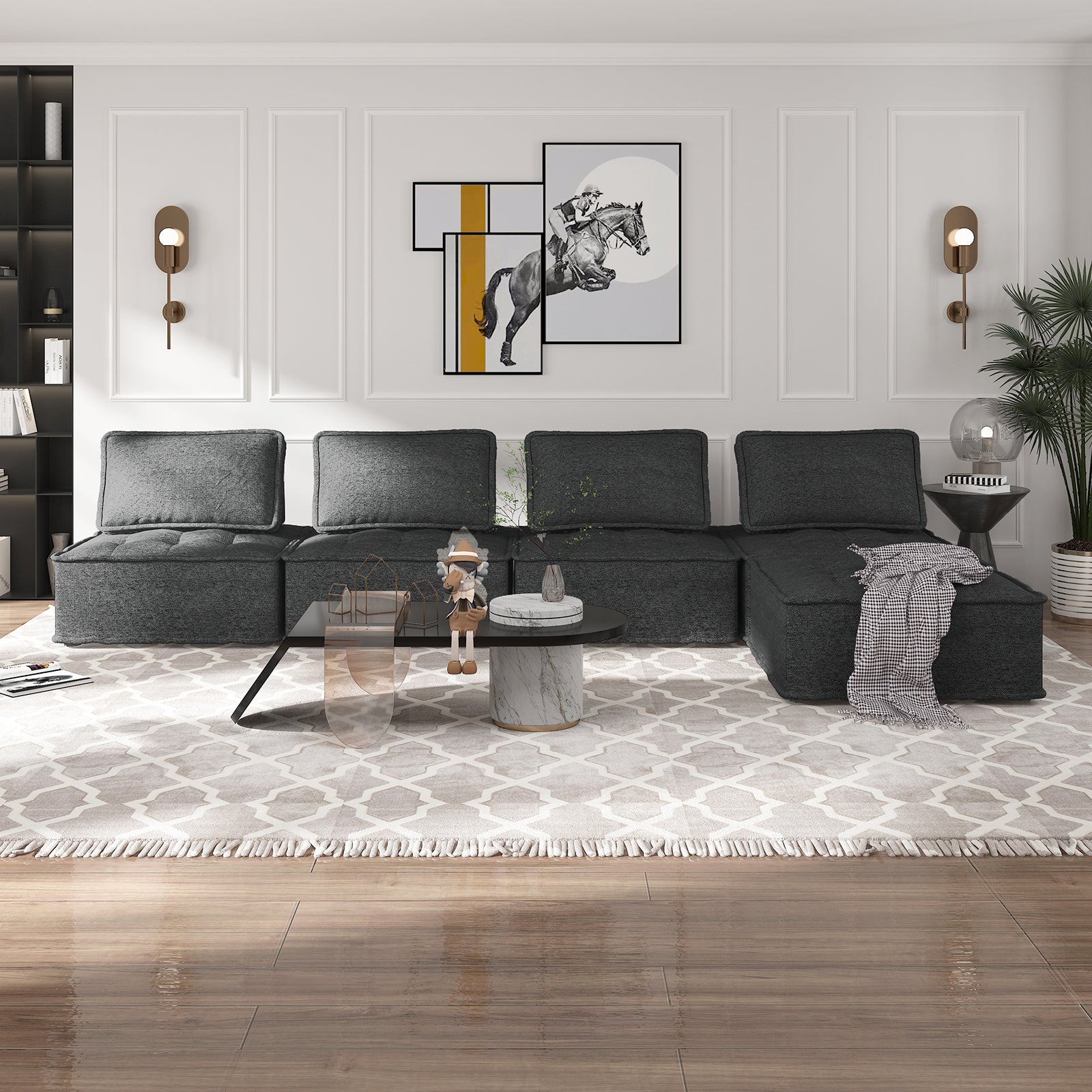 Mjkone 5-Piece Linen Fabric Upholstered Modular Sectional Sofa