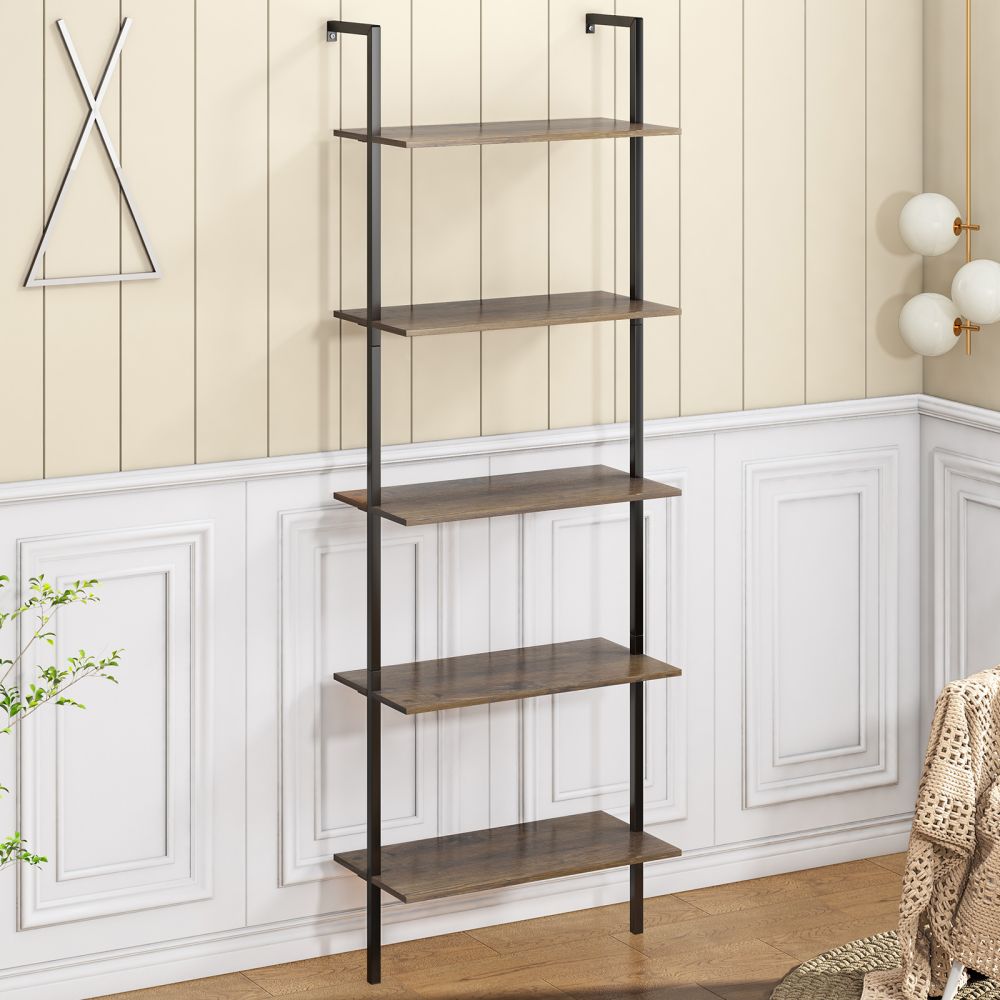 Mjkone 5-Tier Wall Mounted Bookshelf Shelves with Metal Frame