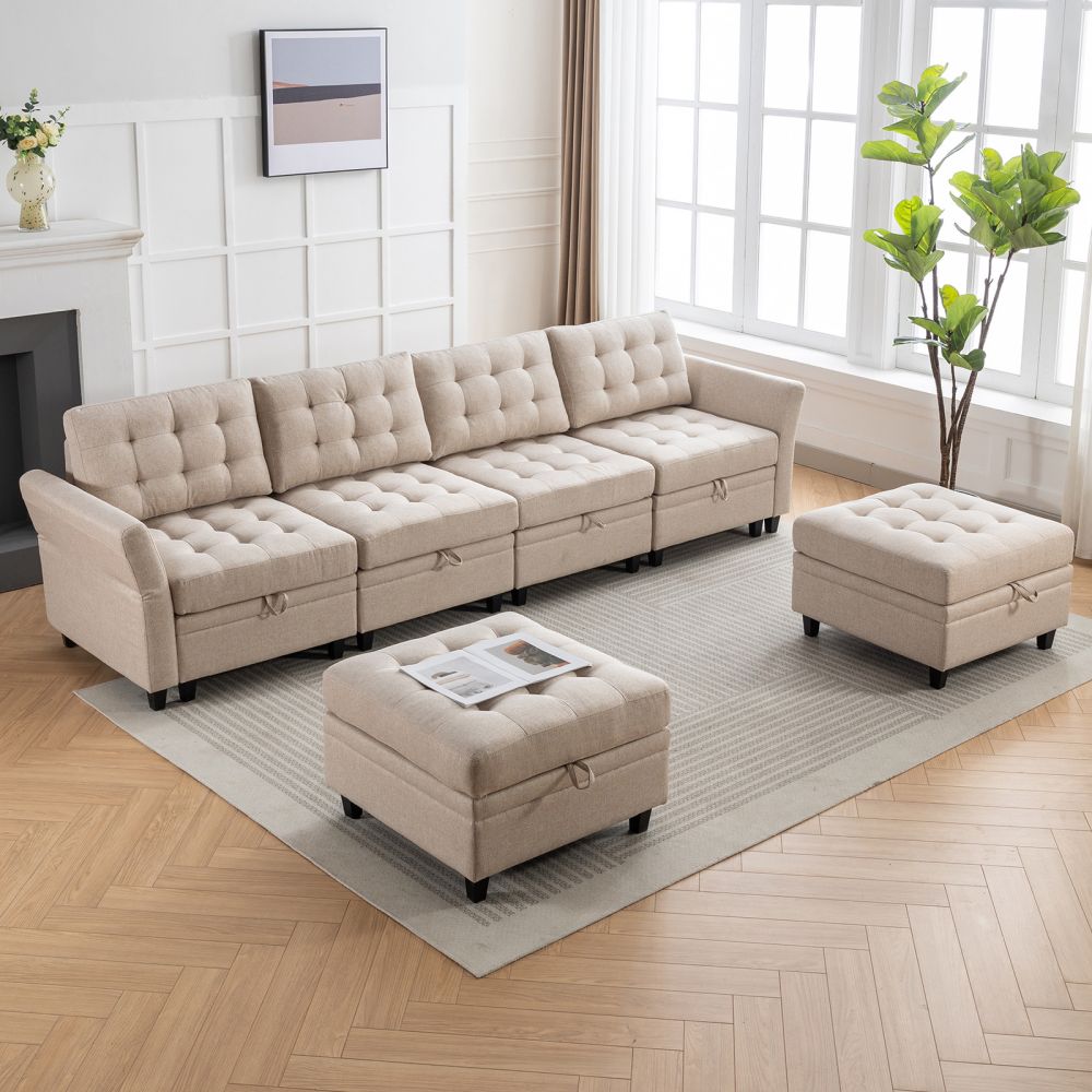Mjkone 4/6/8 Seater Modern Sectional Sofa With Storage Ottoman