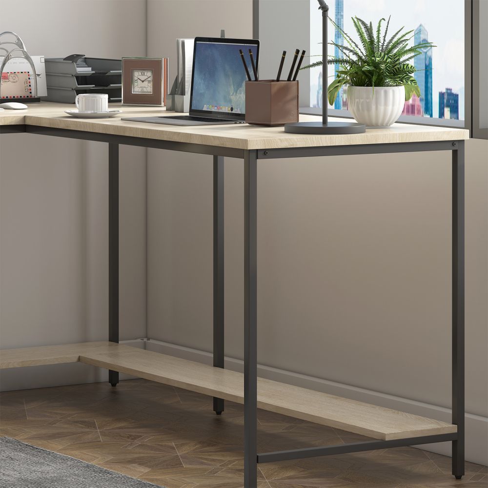 Mjkone 64” L-Shaped Office Computer Desk with Three-tier Storage Cabinet