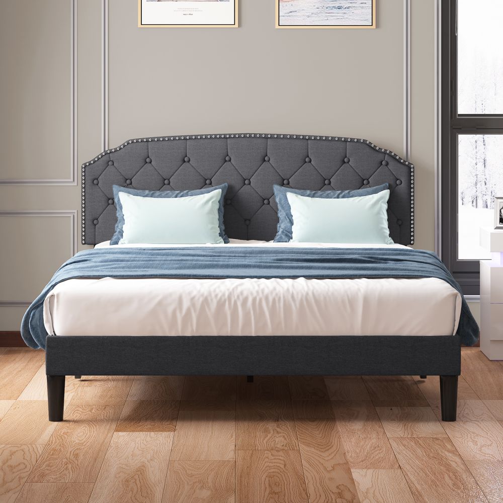 Mjkone Upholstered Bed Frame with Diamond Button Headboard