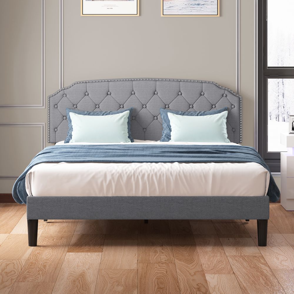 Mjkone Upholstered Bed Frame with Diamond Button Headboard