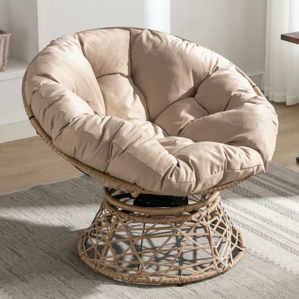 Mjkone Ergonomic Wicker Papasan Chair with Soft Cushion