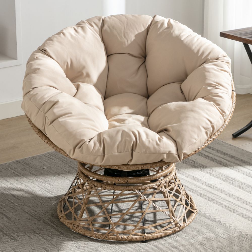 Mjkone Ergonomic Wicker Papasan Chair with Soft Cushion
