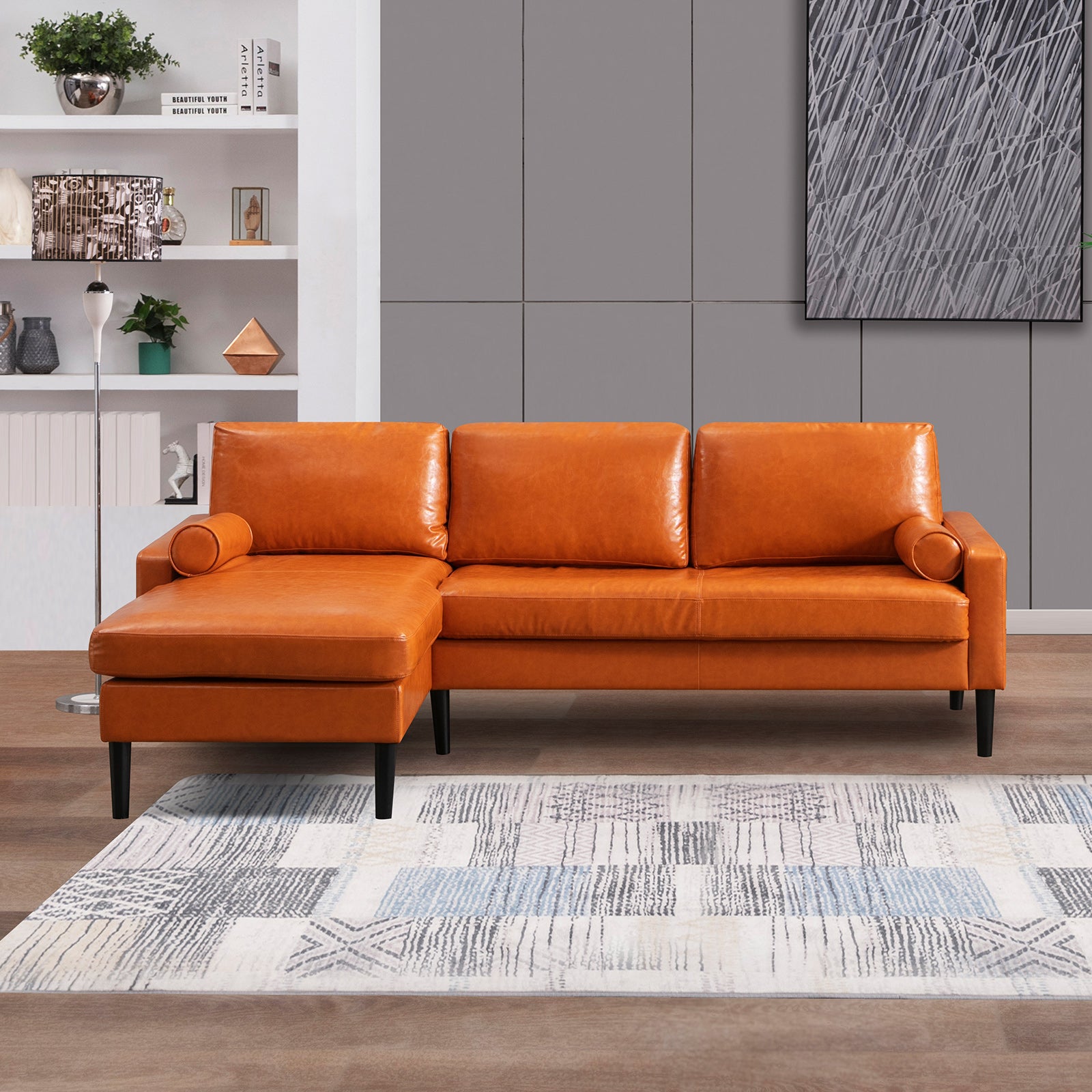 Mjkone Faux Leather Convertible Sectional Sofa Set
