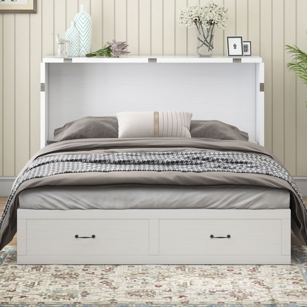 Mjkone Queen Size Murphy Cabinet Bed with Mattress & Drawers