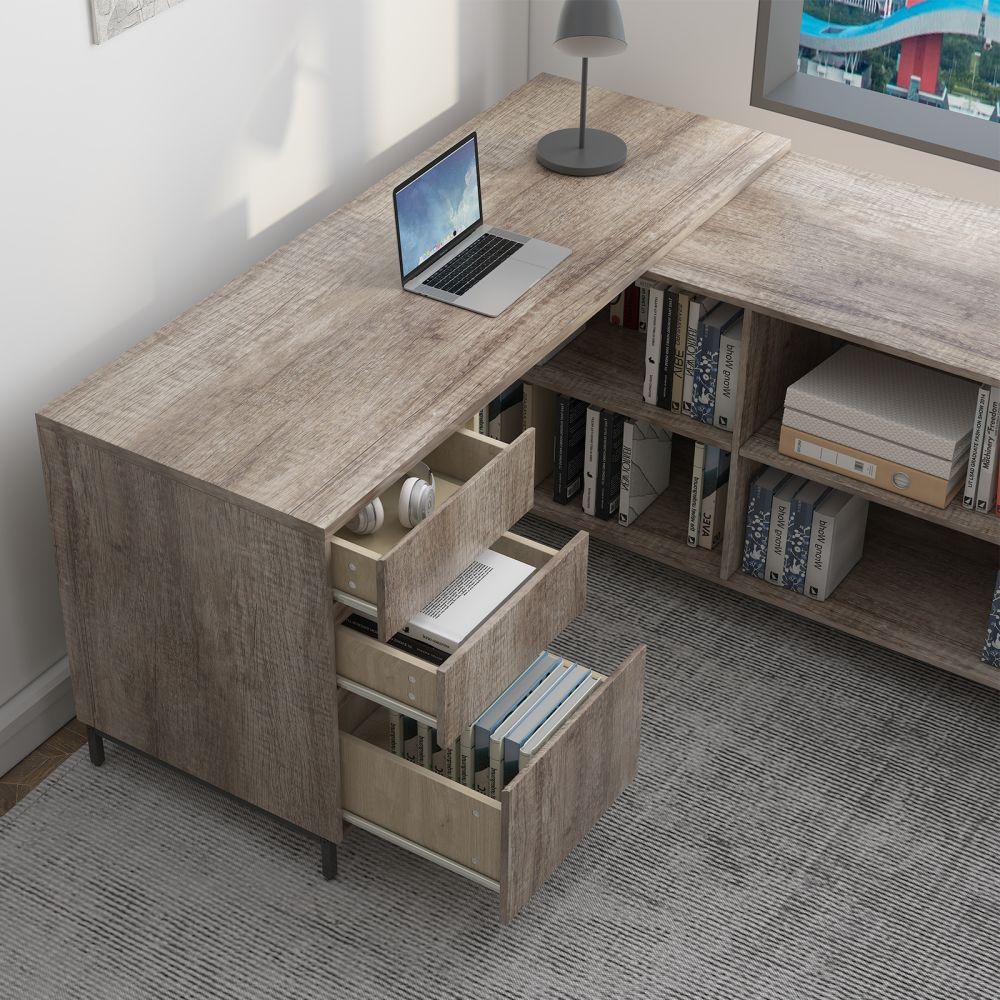 Reversible Computer Desk w/ 5 Shelves, Rolling L-Shaped Corner Desk Office  Desk