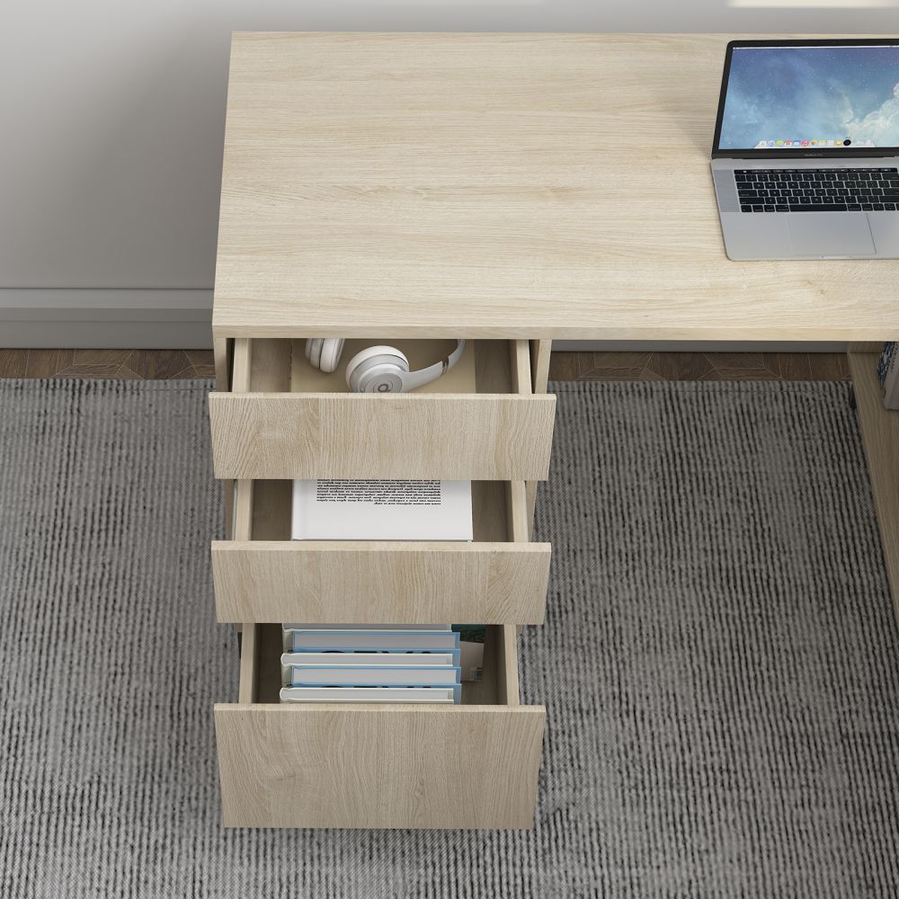 Mjkone L-shaped Desk with Reversible Storage Shelves - Wood, Dark Brown