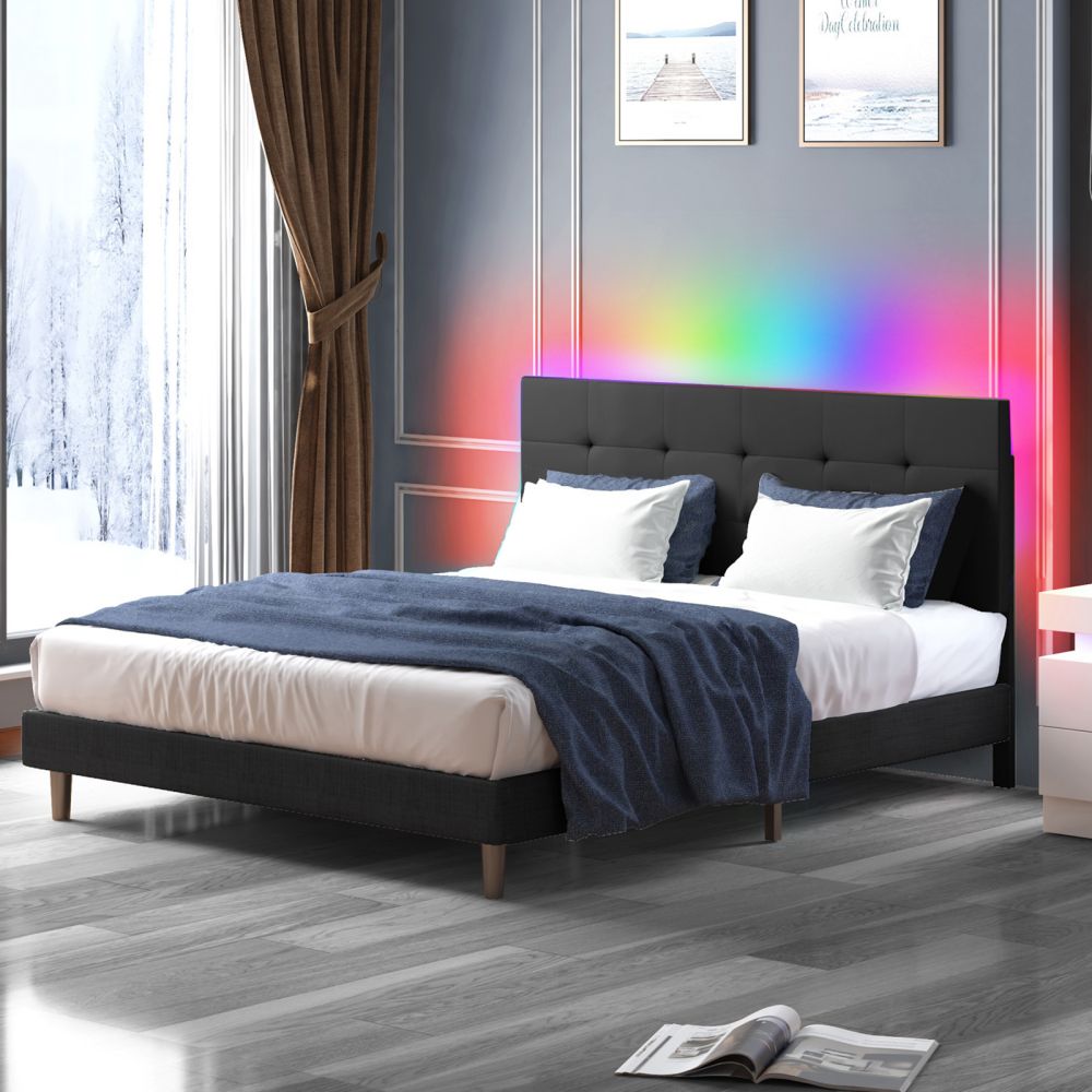 Mjkone LED Lights Bed Frame Alexa APP Control Upholstered Bed