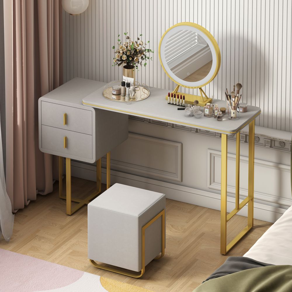 Convertable Computer Vanity Desk Mjkone LED Vanity Desk with Convertible Cabinet & Drawers