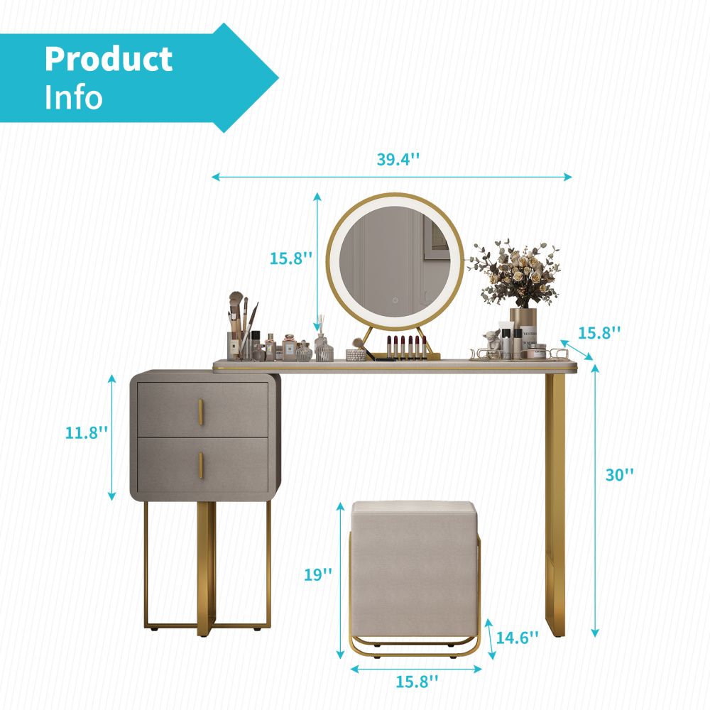 Convertable Computer Vanity Desk Mjkone LED Vanity Desk with Convertible Cabinet & Drawers