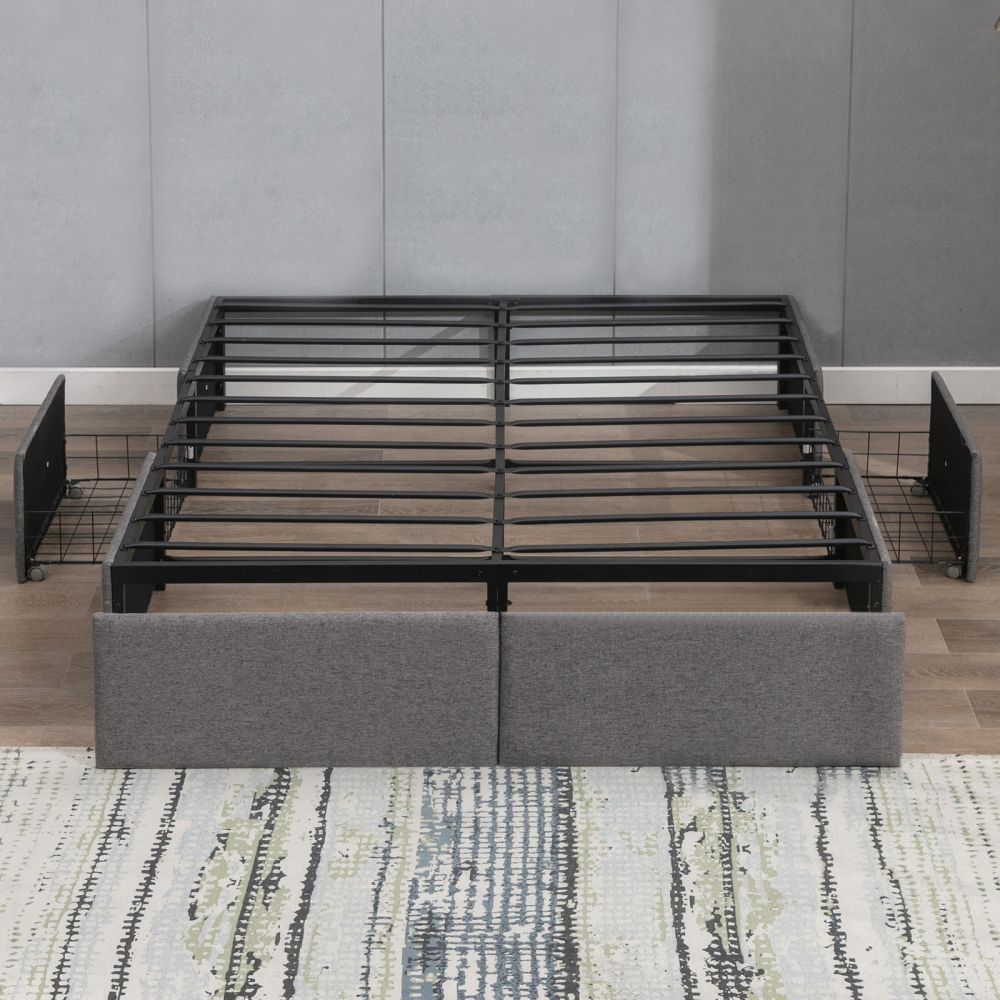 Mjkone Linen Fabric Upholstered Metal Drawer Bed Frame