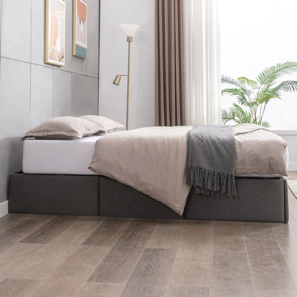 Mjkone Linen Fabric Upholstered Metal Drawer Bed Frame