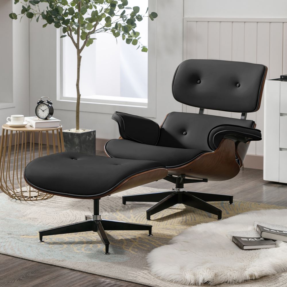 Mjkone Oversized Chaise Lounge Chair With Ottoman - 50" Deep Corduroy Sofa Chair For Living Room, Black