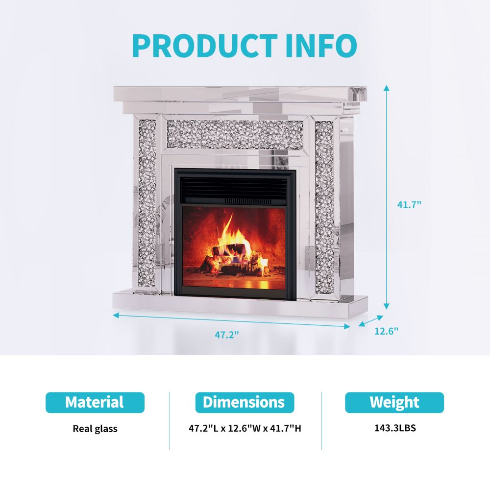 Mjkone Mirrored Fireplace Small Mantel with Remote Control