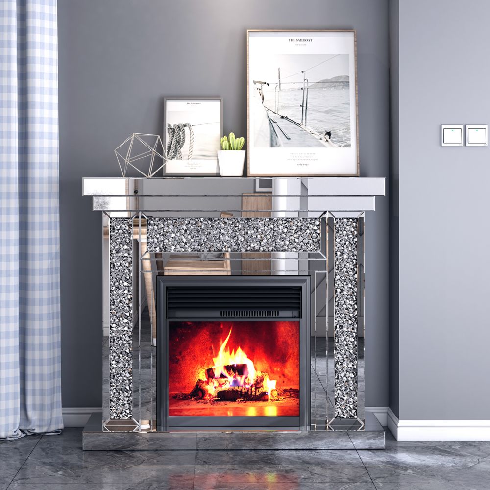 Mjkone Mirrored Fireplace Small Mantel with Remote Control