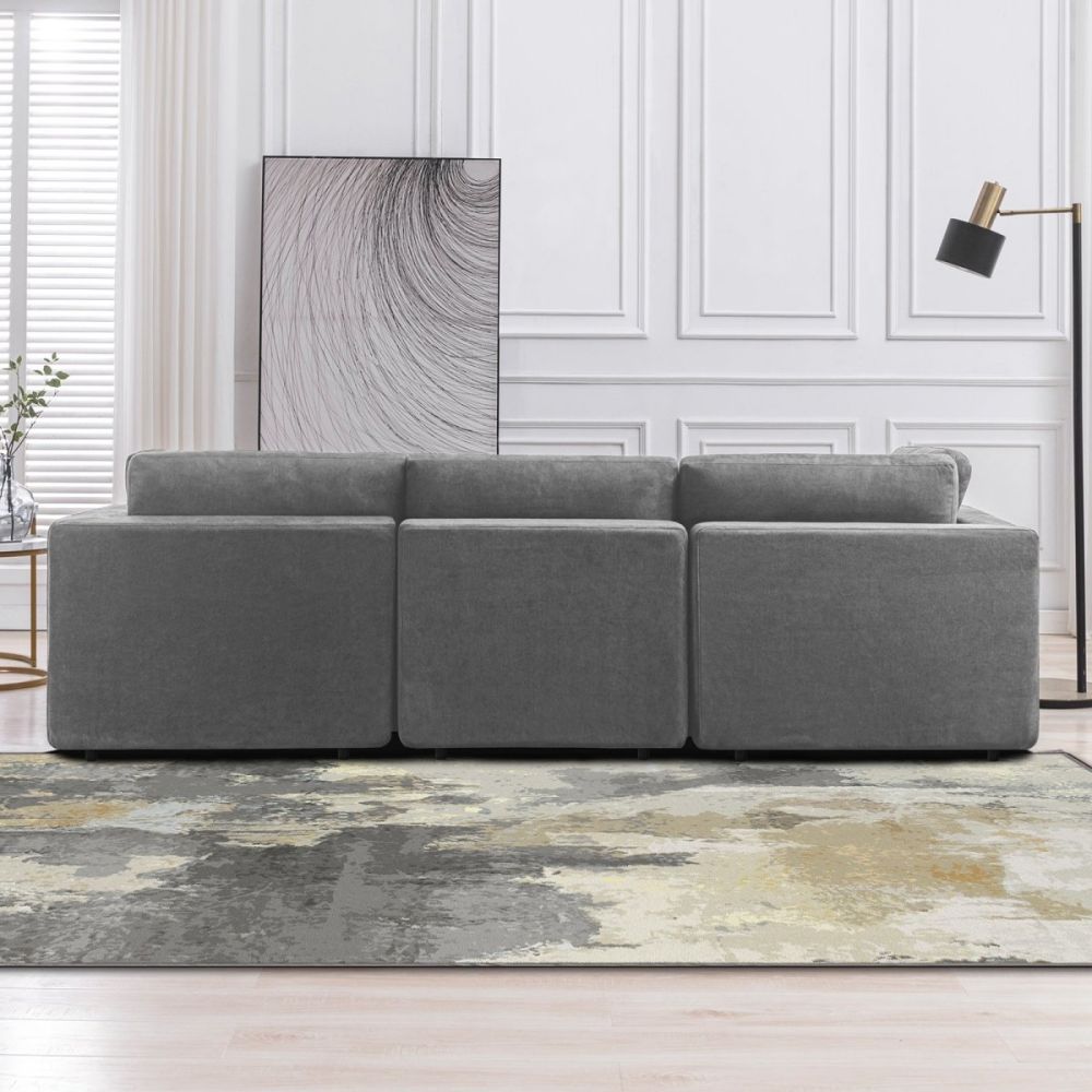 Mjkone Modern Corner Convertible Sectional Sofa Set with Ottoman