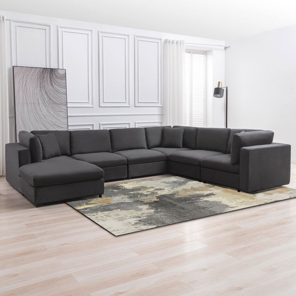 Mjkone Modern Corner Convertible Sectional Sofa Set with Ottoman