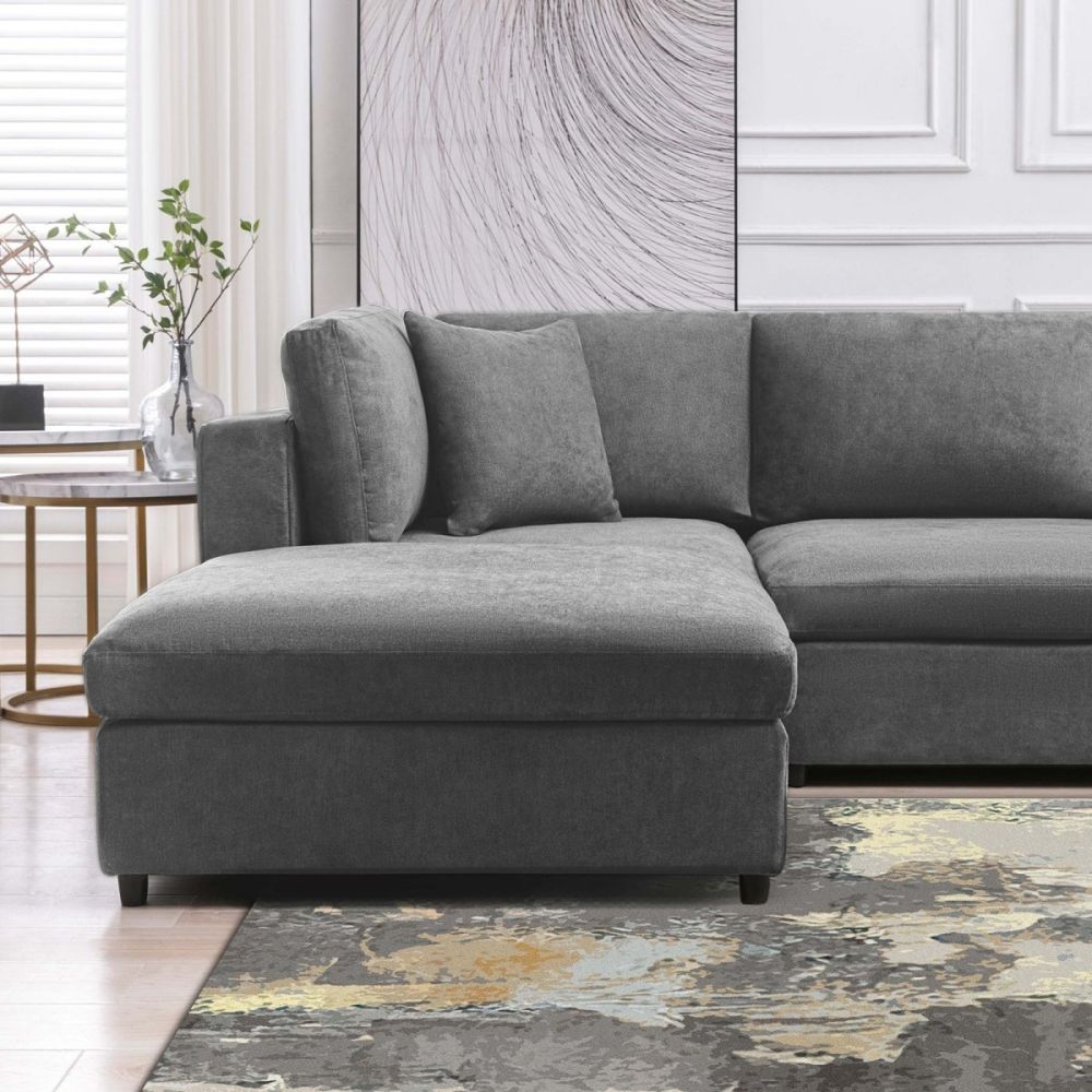 Mjkone Modern Corner Convertible Sectional Sofa Set with Ottoman