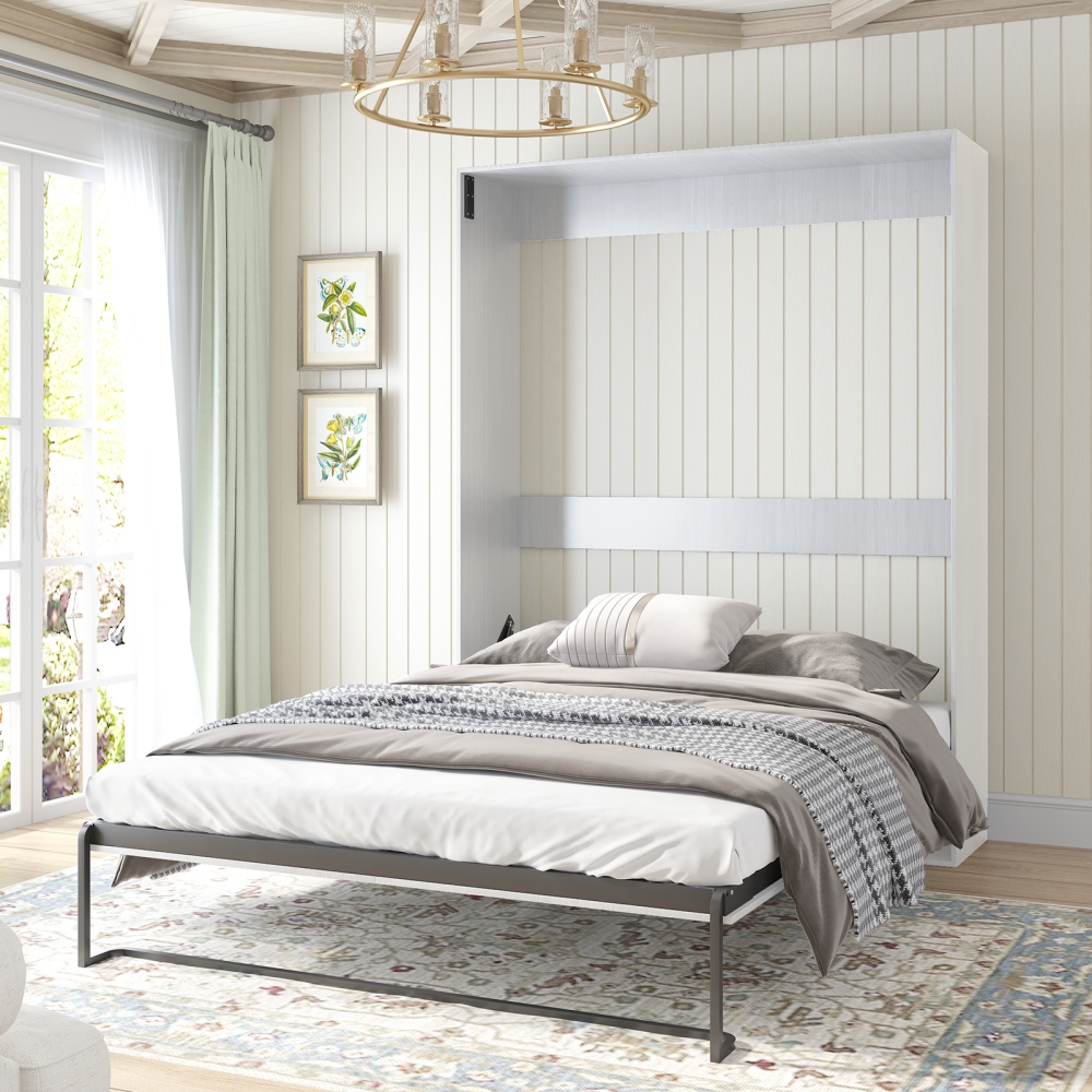 Mjkone Modern Queen Size Murphy Wall Bed with Side Cabinet