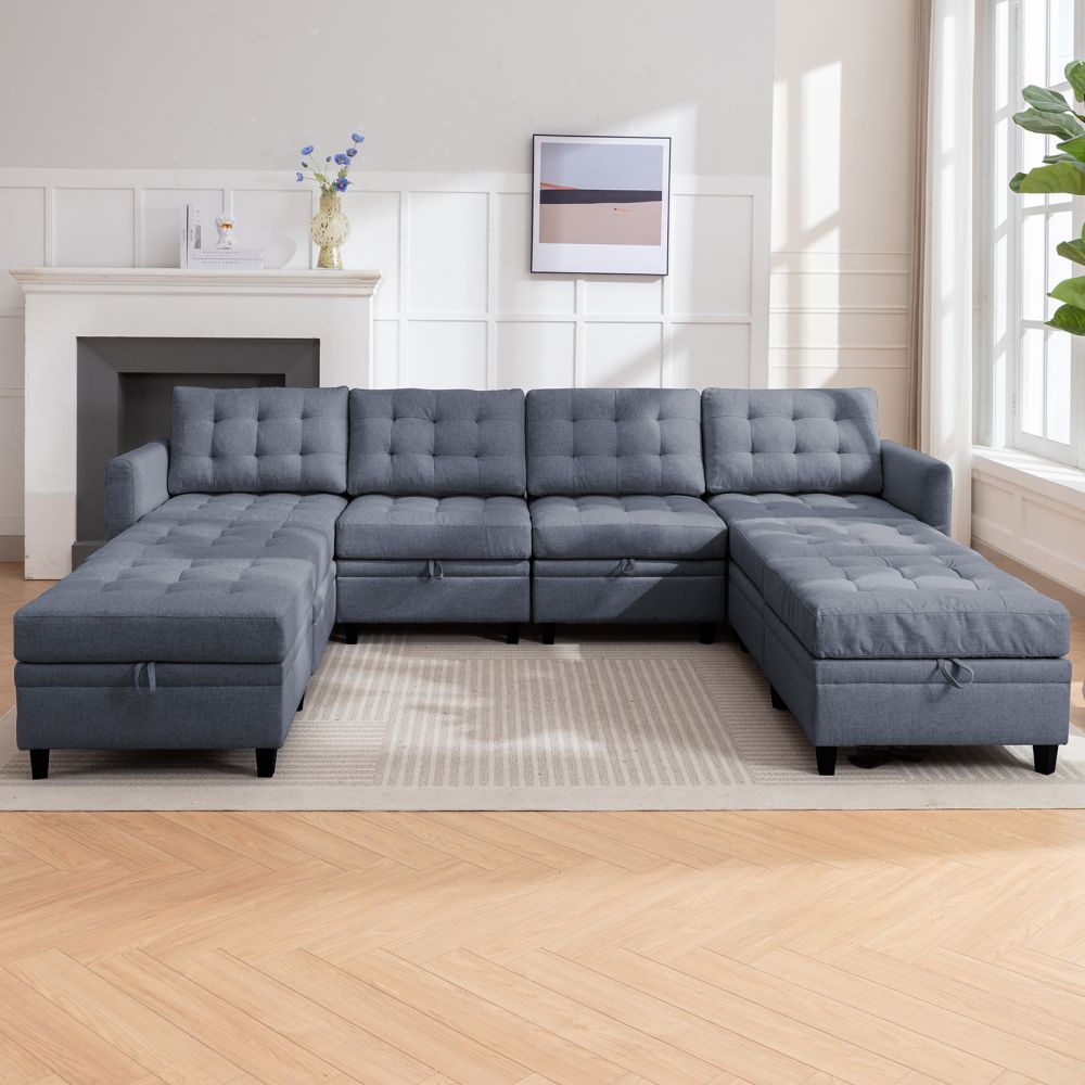 Mjkone 4/6/8 Seater Modern Sectional Sofa With Storage Ottoman