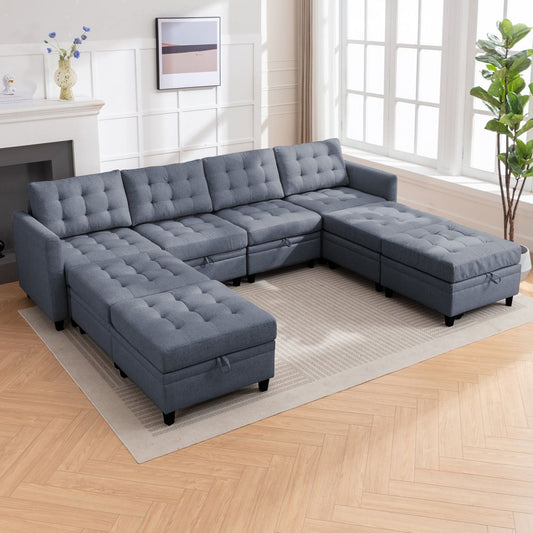 Mjkone 4/6/8 Seater Modern Sectional Sofa With Storage Ottoman