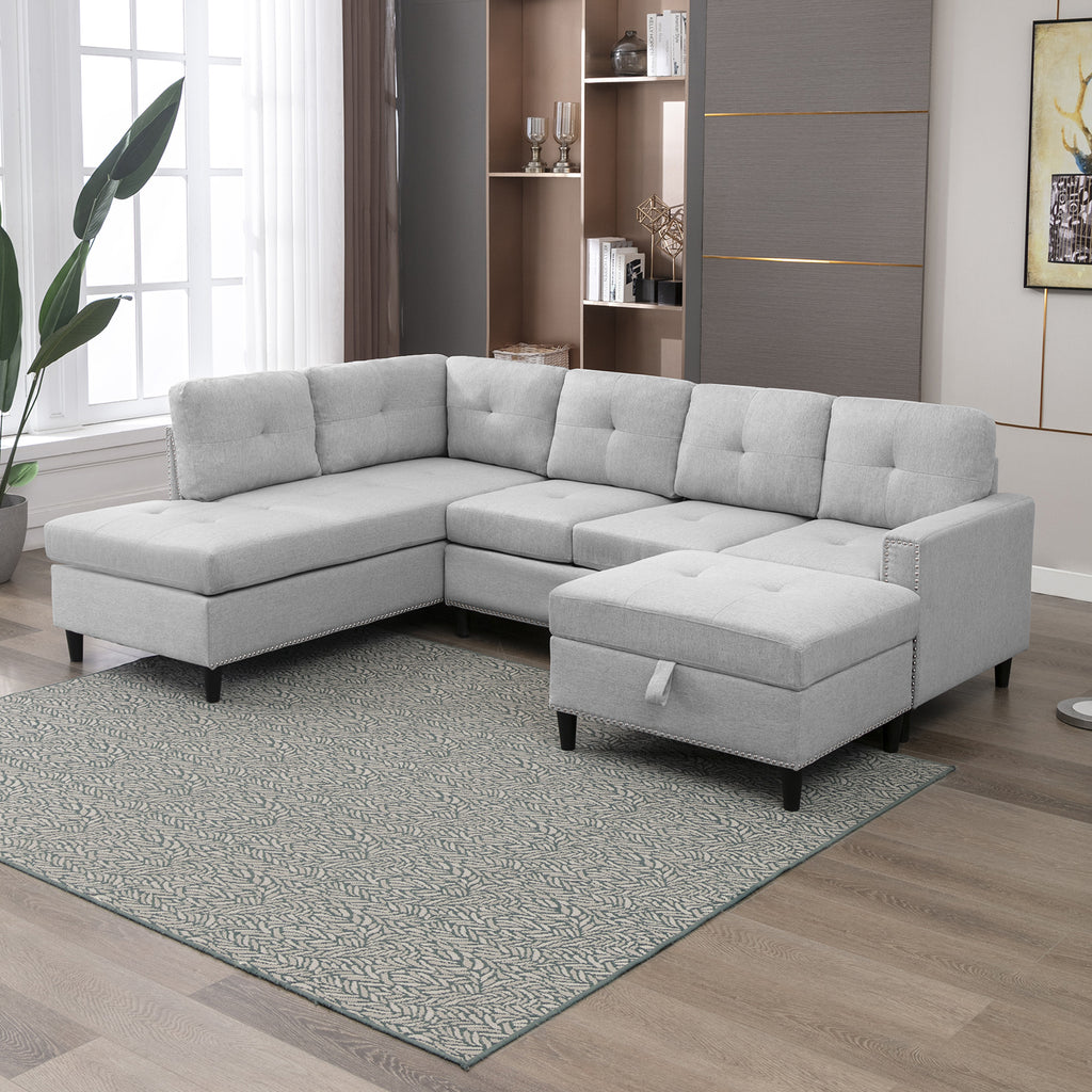 Mjkone Modern Upholstered Sectional Sofa with Ottoman