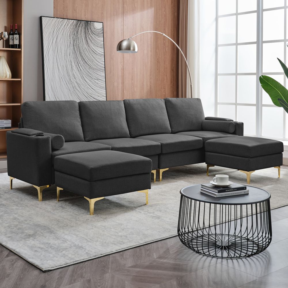 Mjkone Modern Velvet Upholstered Sectional Sofa with Ottoman