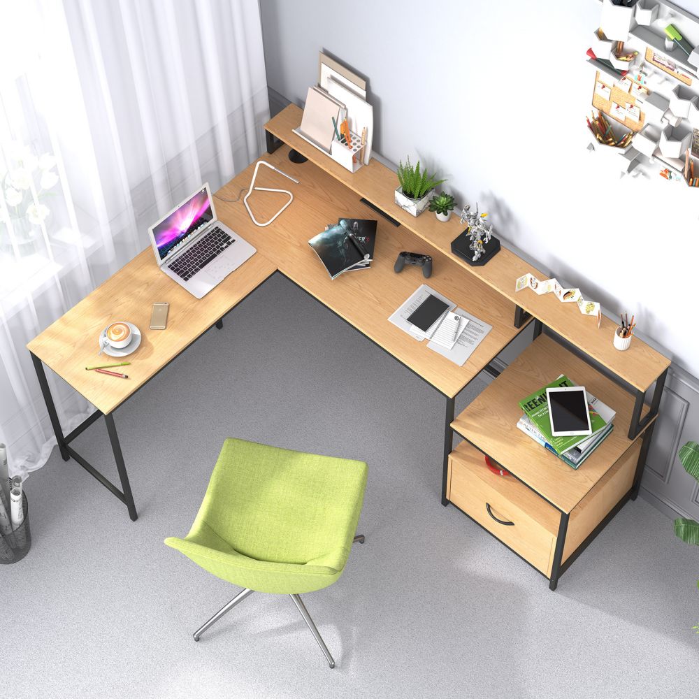 Mjkone Multifunctional L-Shaped Office Desk with Drawer