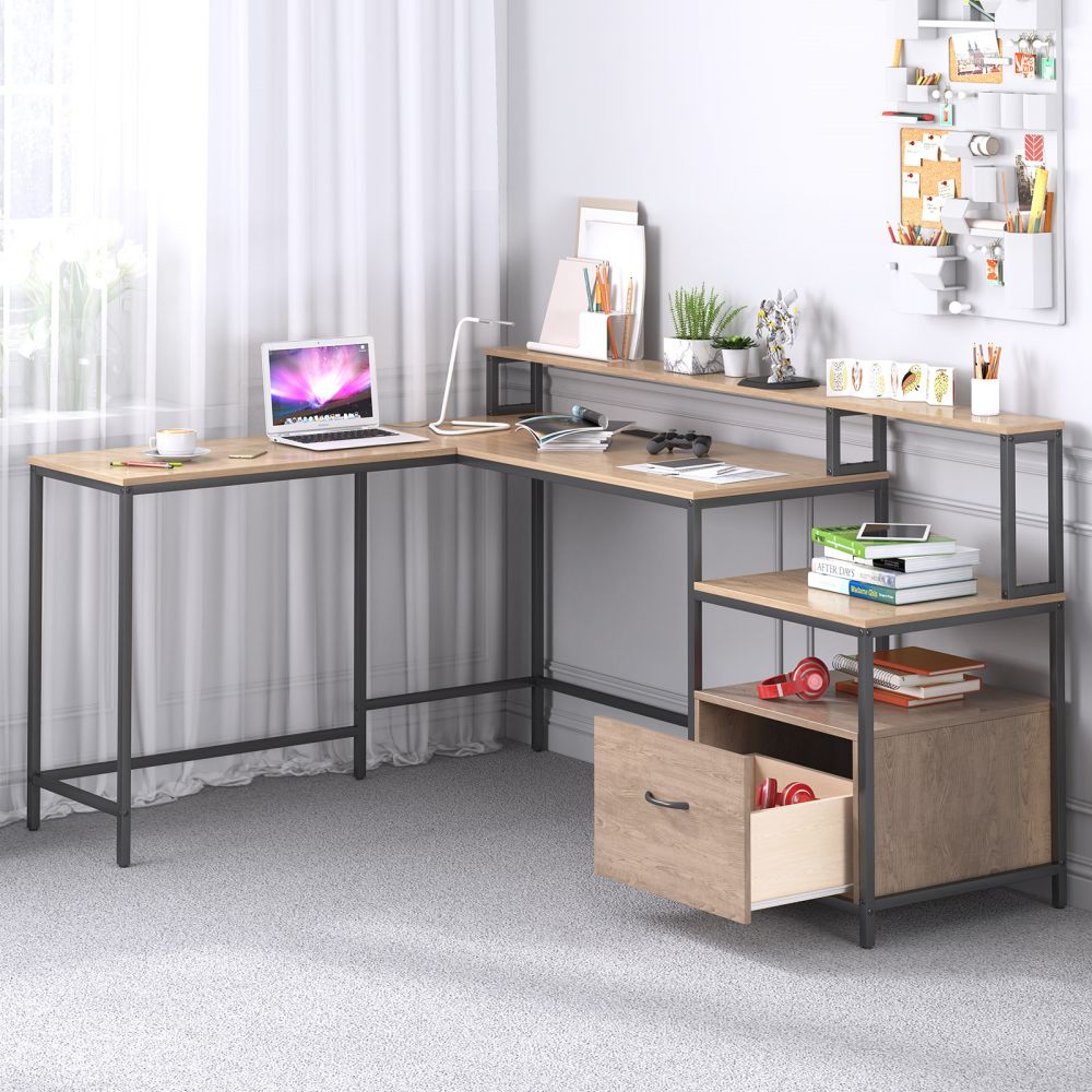 Mjkone Multifunctional L-Shaped Office Desk with Drawer