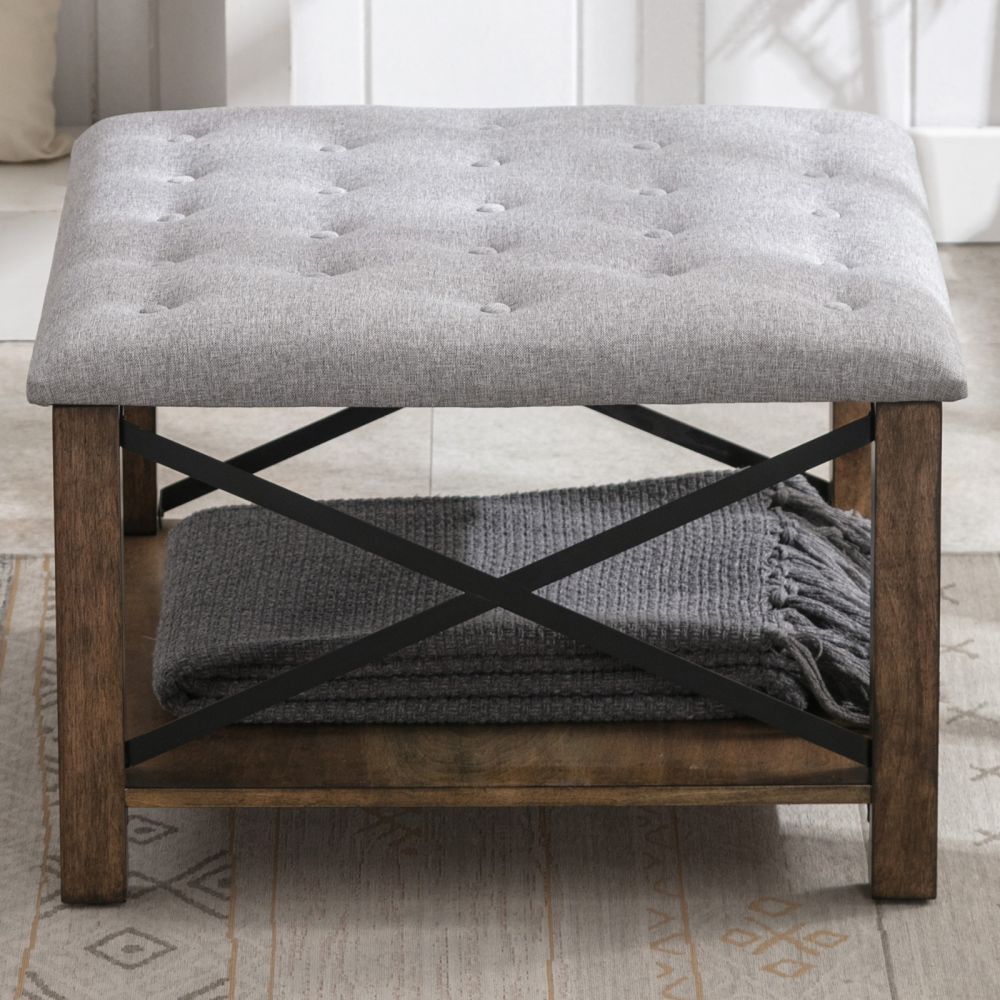 Mjkone Tufted Linen Upholstered Ottoman Stool