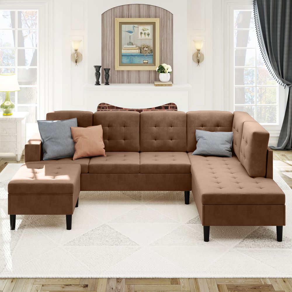 Mjkone Tufted L-Shape Oversized Sectional Sofa with Ottoman