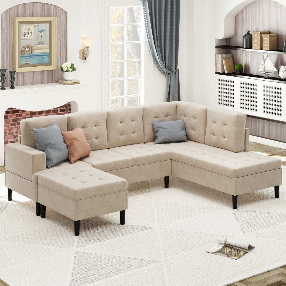 Mjkone Tufted L-Shape Oversized Sectional Sofa with Ottoman