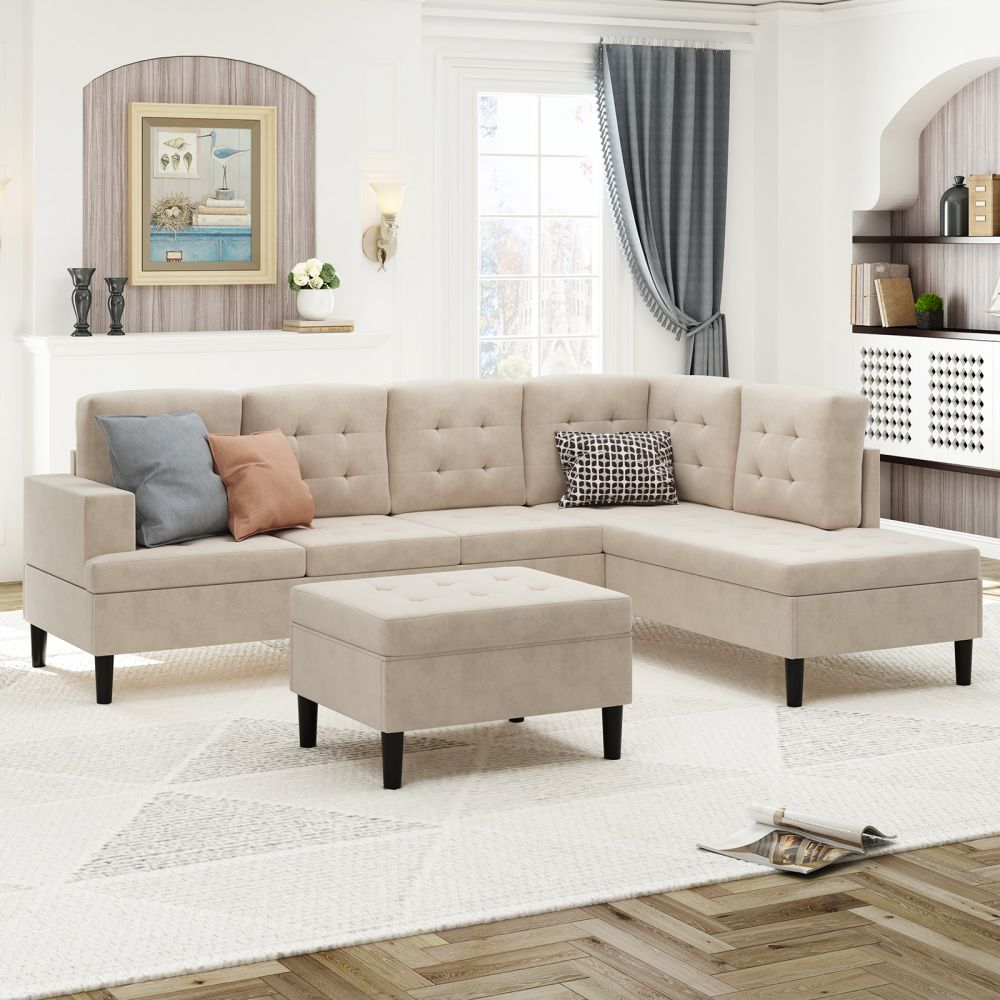 Mjkone Tufted L-Shape Oversized Sectional Sofa with Ottoman