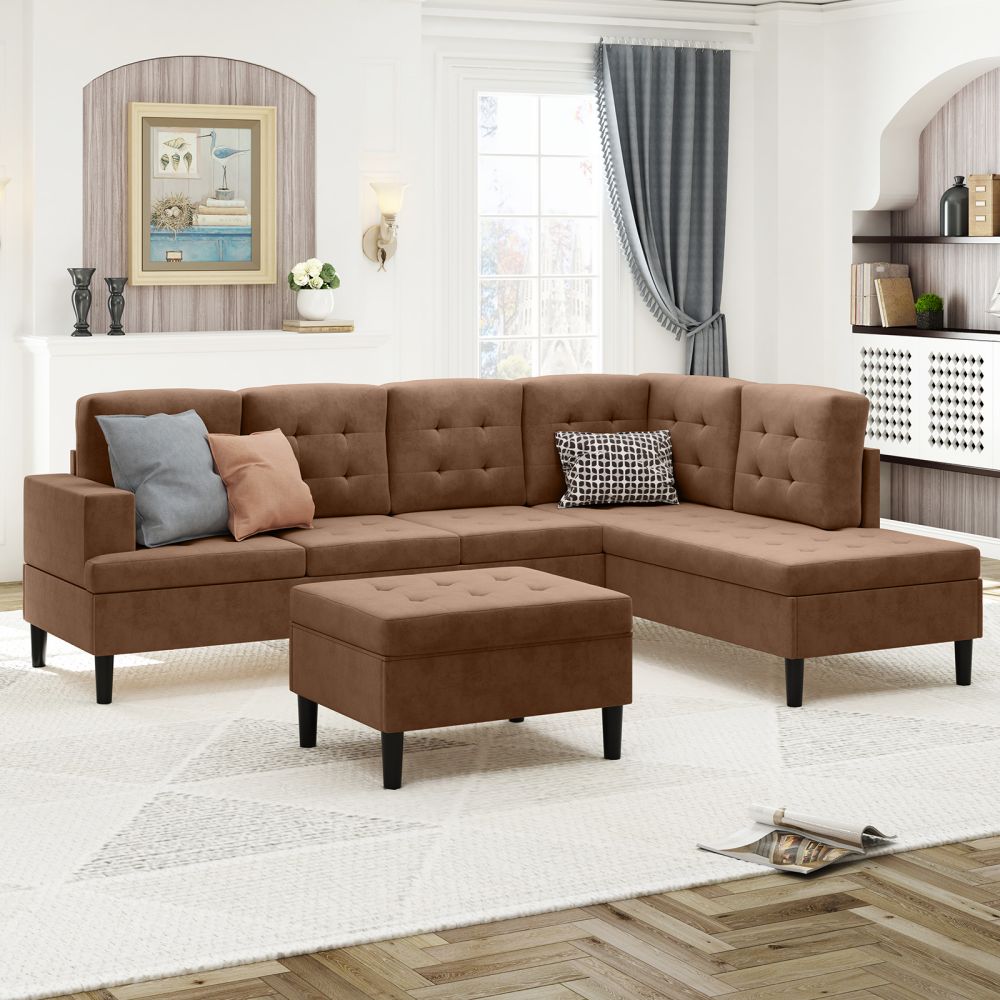 Mjkone Tufted L-Shape Oversized Sectional Sofa with Ottoman