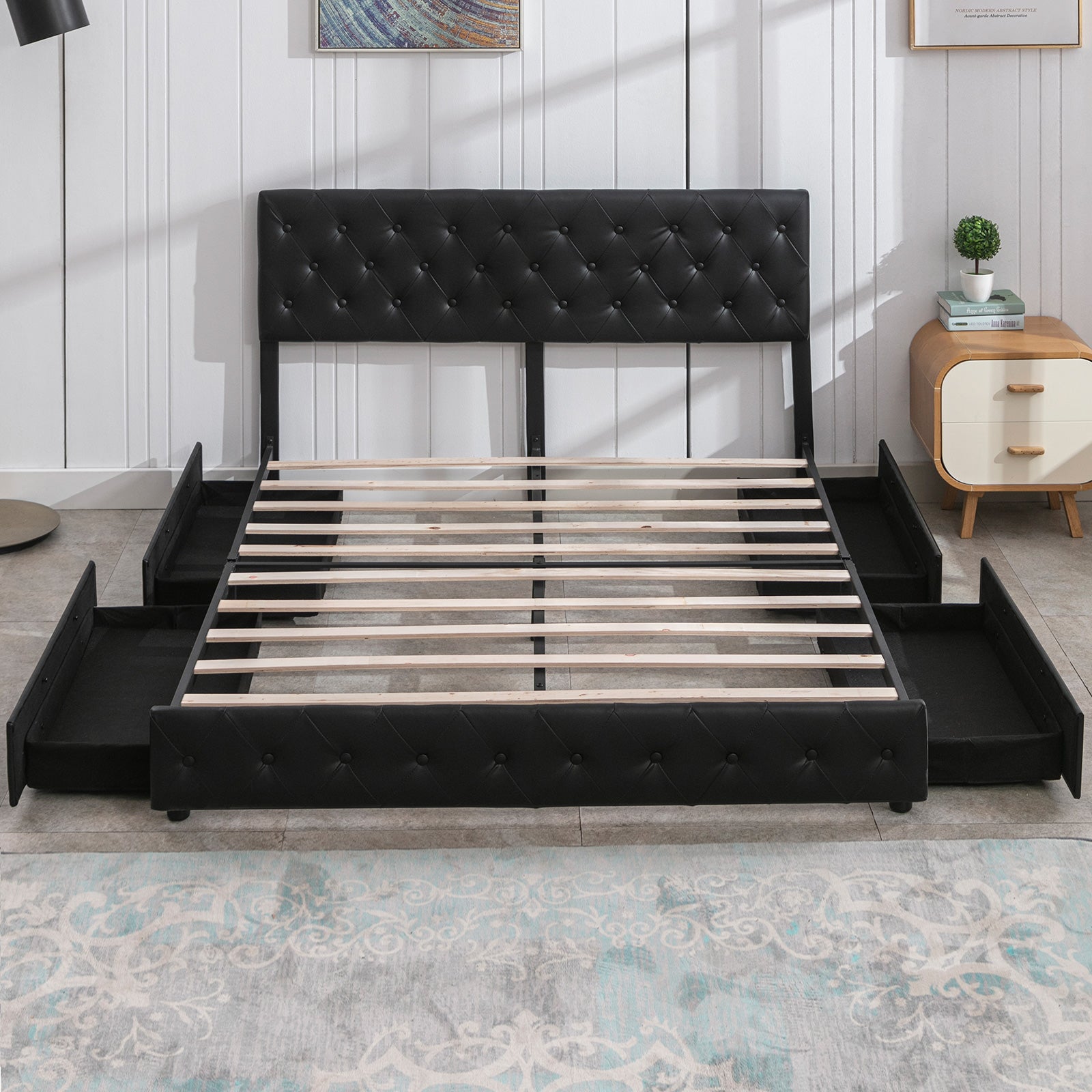 Mjkone Platform Drawer Bed Frame with Adjustable Headboard